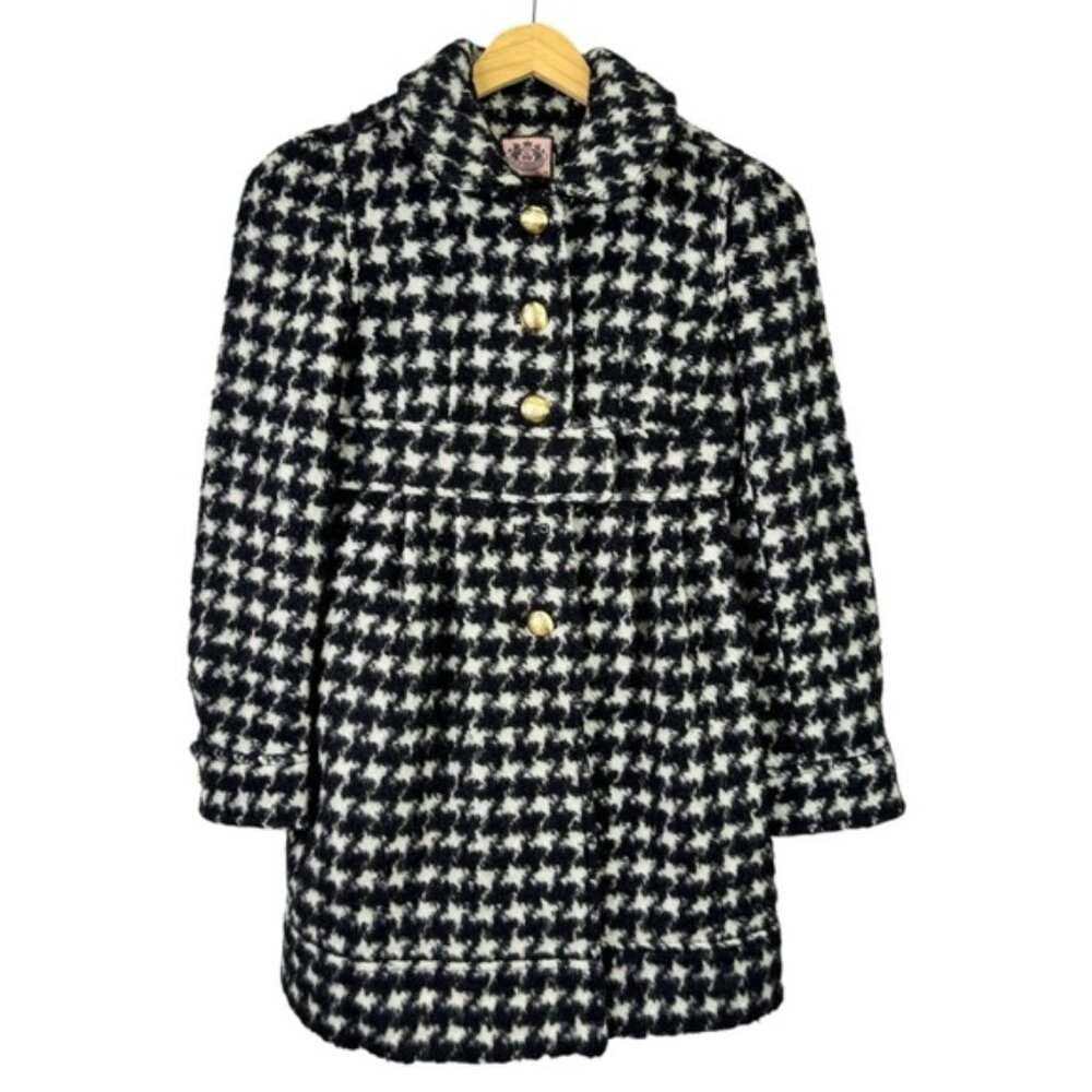Juicy Couture Wool Mohair Alpaca Black  White Houndstooth Peacoat Size 12